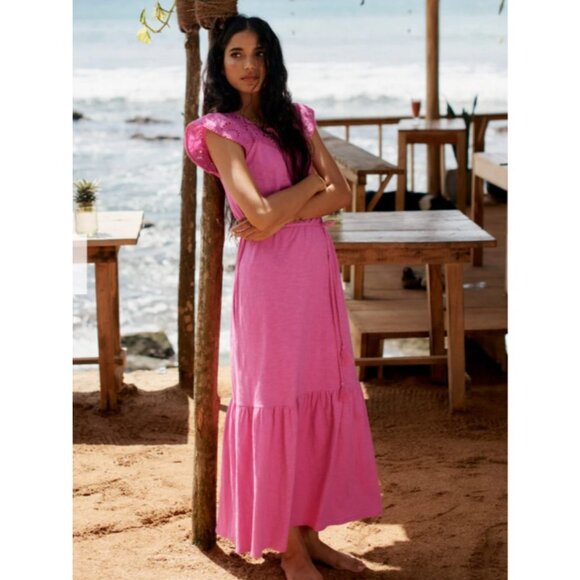 Boden Maxi Dress 8 L Cotton Colorful Smocked Pockets Short Sleeve Washable NEW - Picture 6 of 16